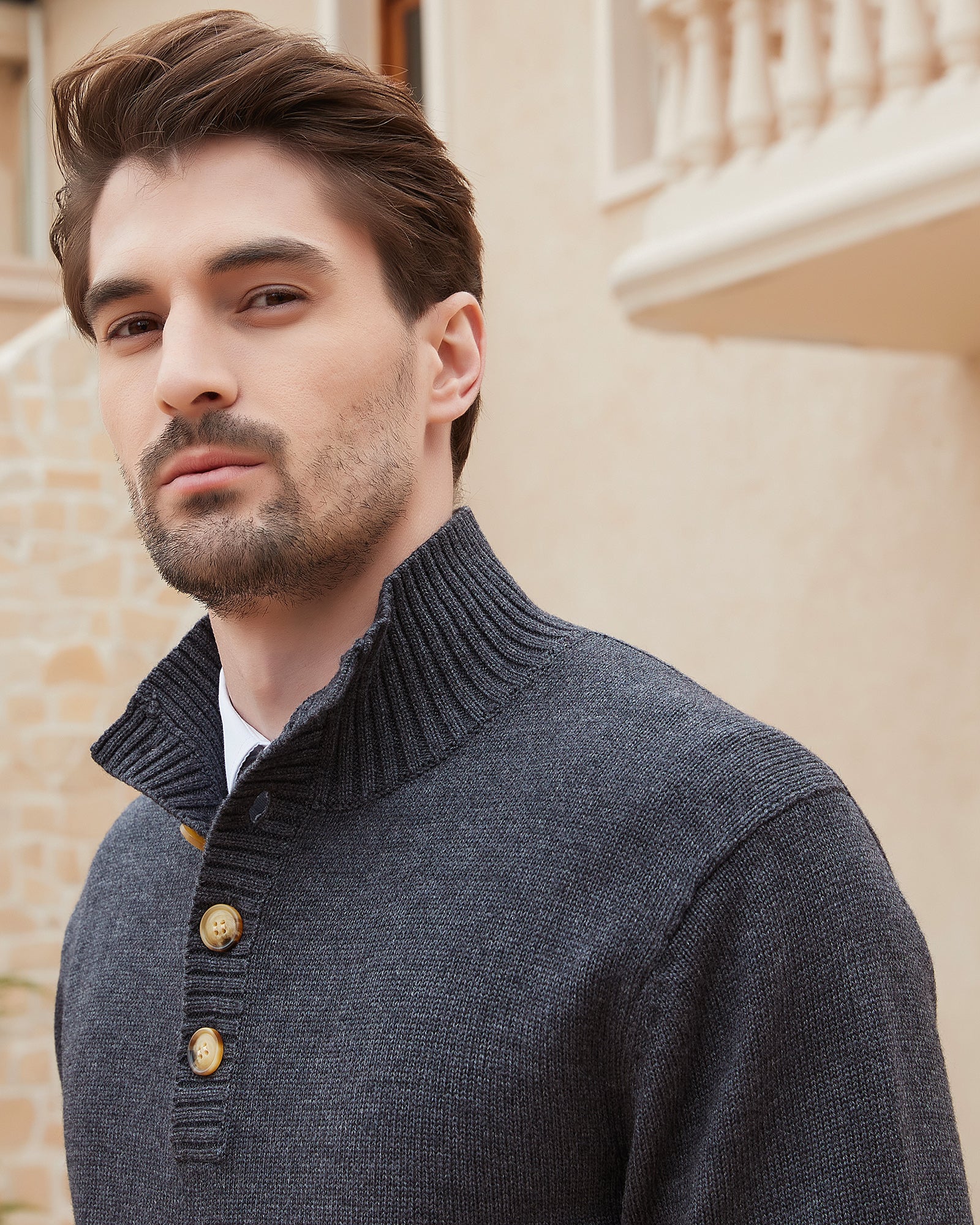 Kallspin Wool Blend Quarter-Button Pullover - Premium Men's Clothing