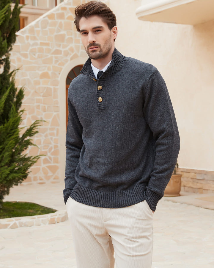 Wool Blend Quarter-Button Pullover
