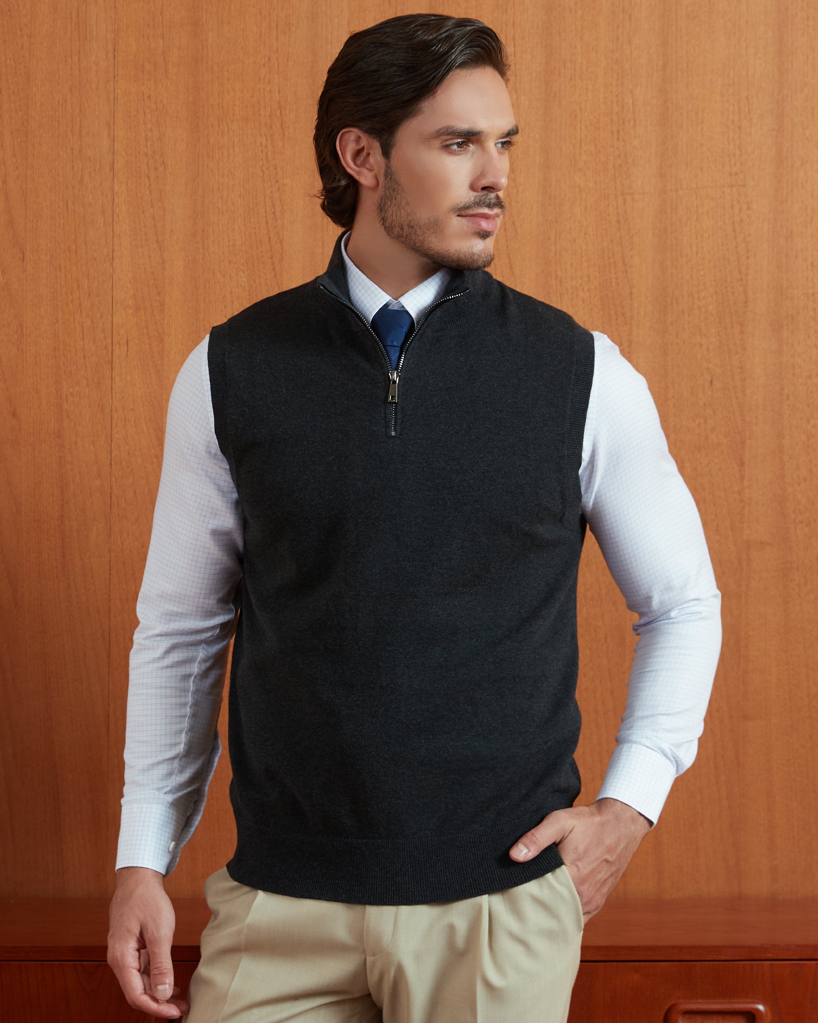 Kallspin Cotton Quarter Zipper Vest - Premium Men's Clothing