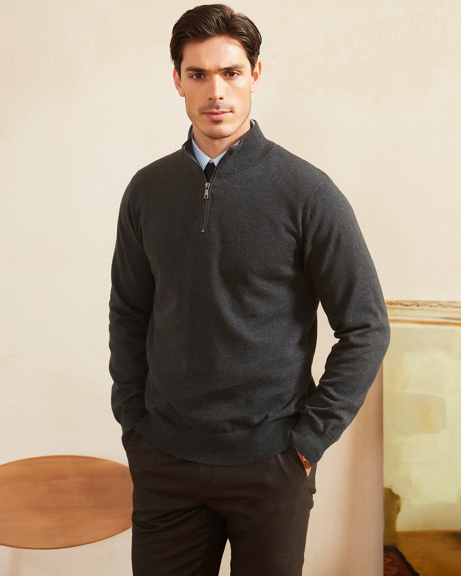 Kallspin Cotton Quarter Zipper Pullover - Premium Men's Clothing