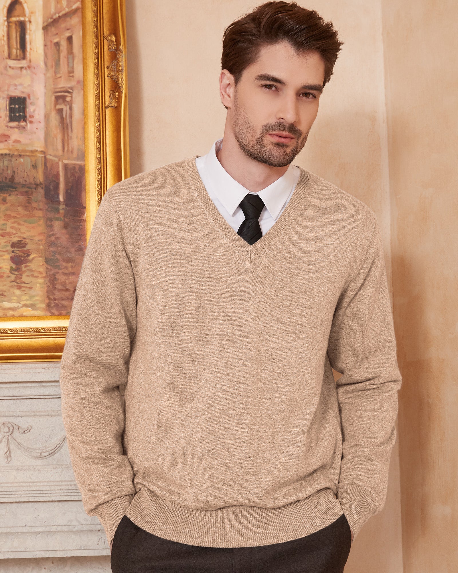 Kallspin Wool Blend V-Neck Pullover Sweater - Premium Men's Clothing