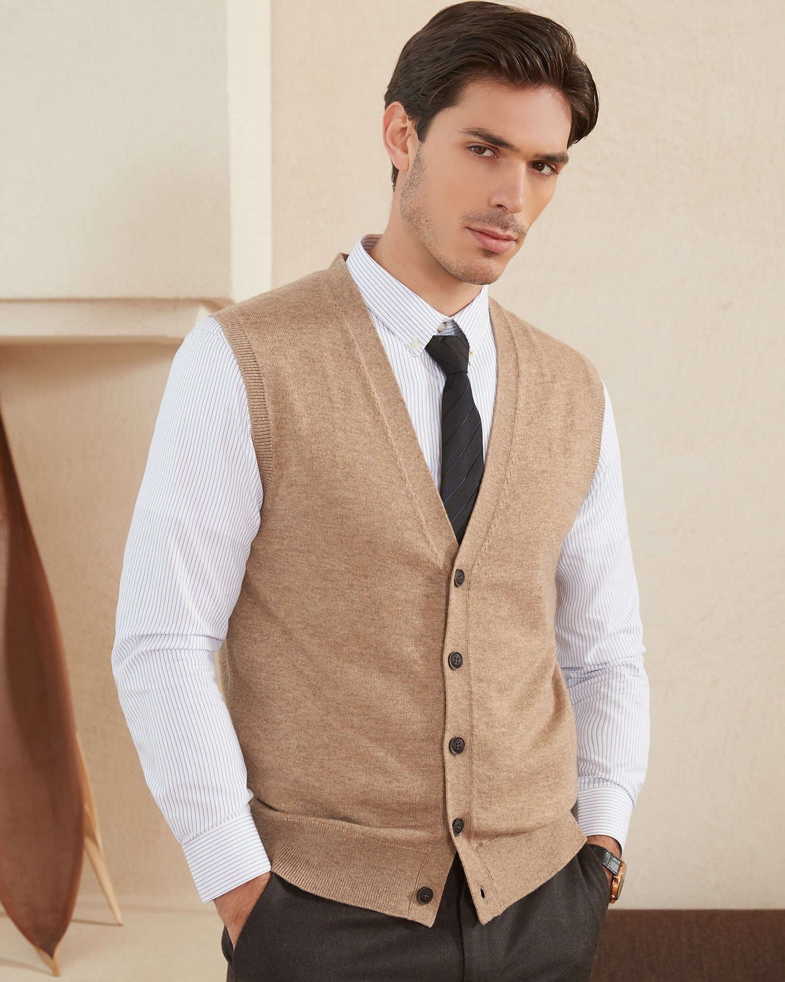 Kallspin Wool Blend Cardigan Vest - Premium Men's Clothing