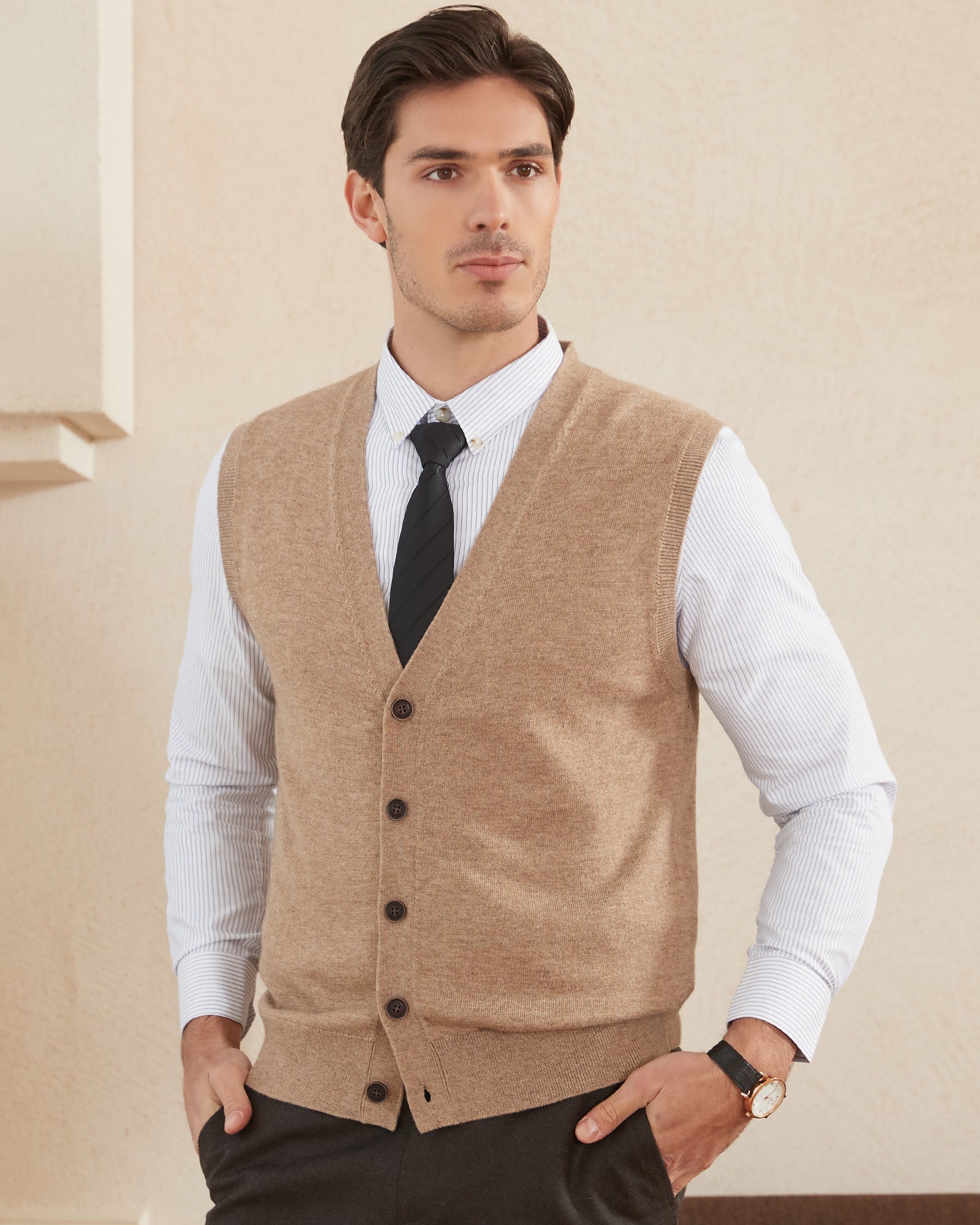 Kallspin Wool Blend Cardigan Vest - Premium Men's Clothing