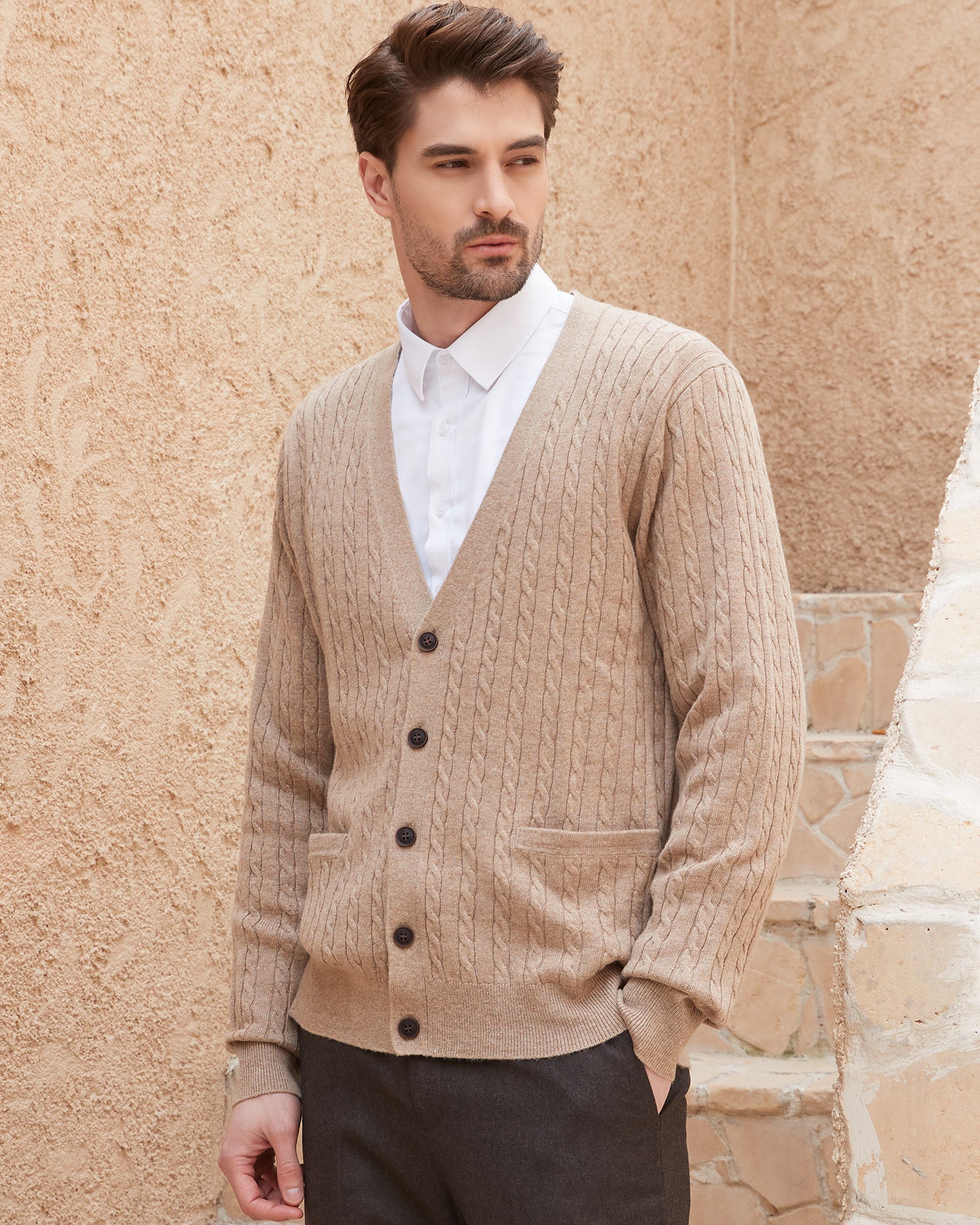 Kallspin Wool Blend Cable-Knit Cardigan - Premium Men's Clothing
