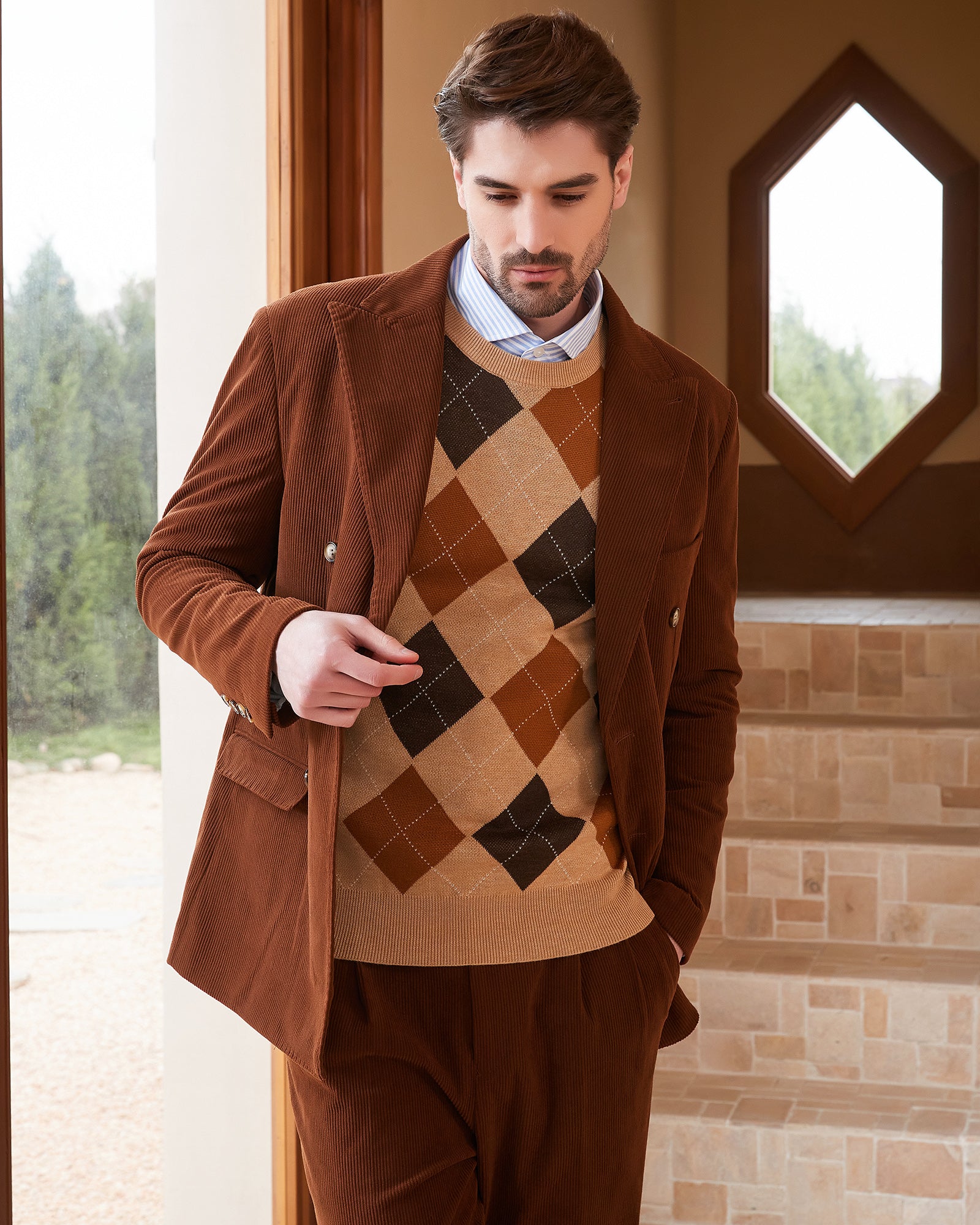 Kallspin Argyle Wool Crewneck Pullover - Premium Men's Clothing