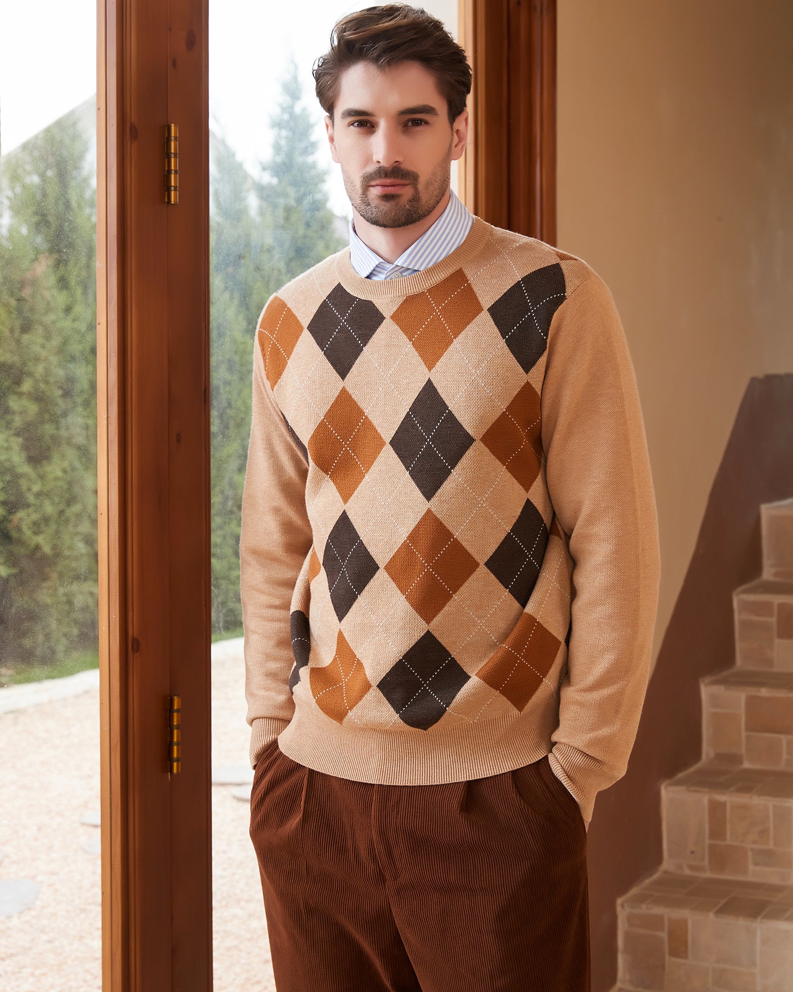 Kallspin Argyle Wool Crewneck Pullover - Premium Men's Clothing