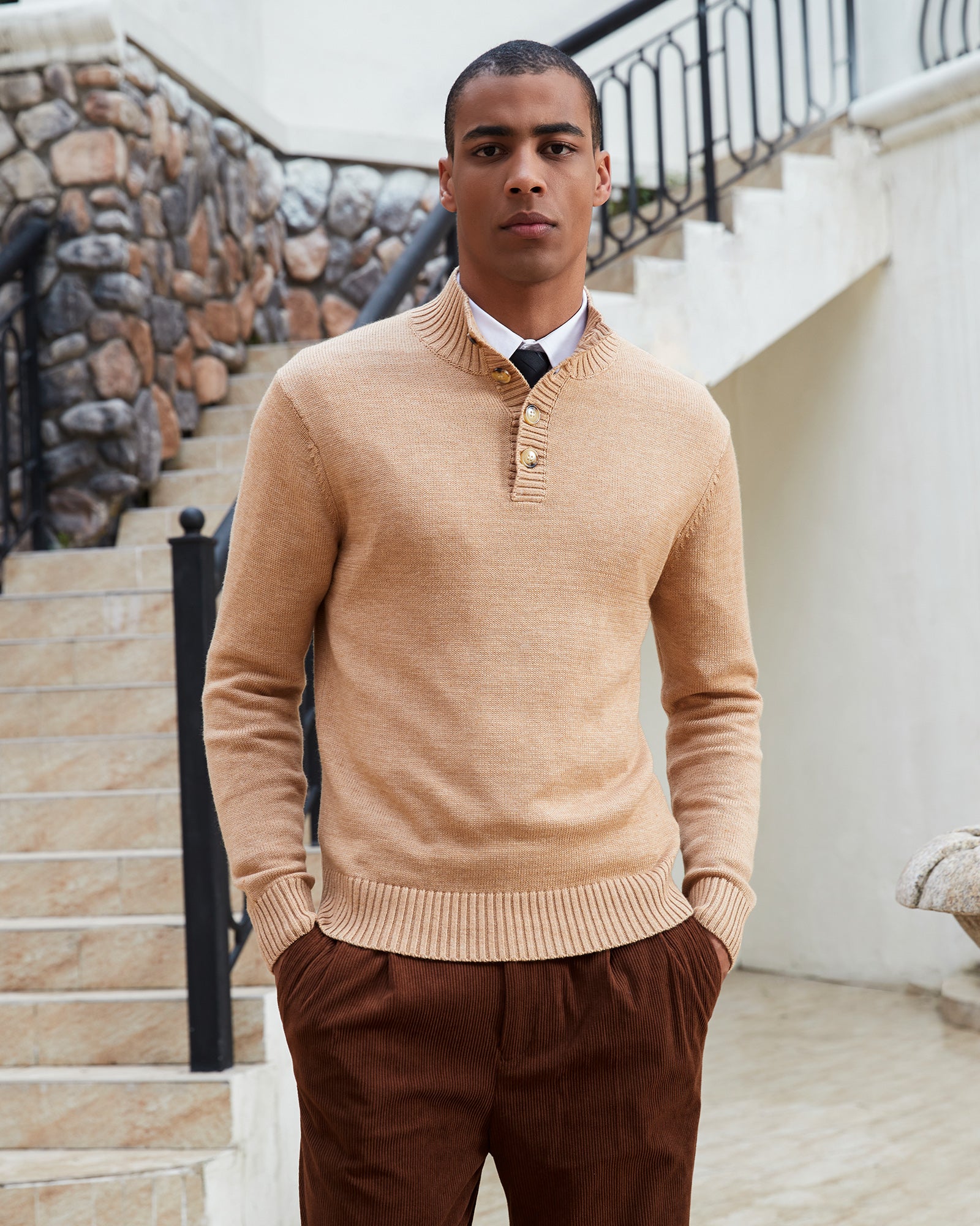 Kallspin Wool Blend Quarter-Button Pullover - Premium Men's Clothing