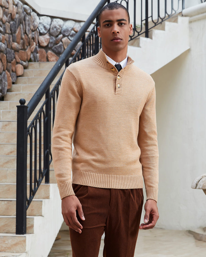 Wool Blend Quarter-Button Pullover