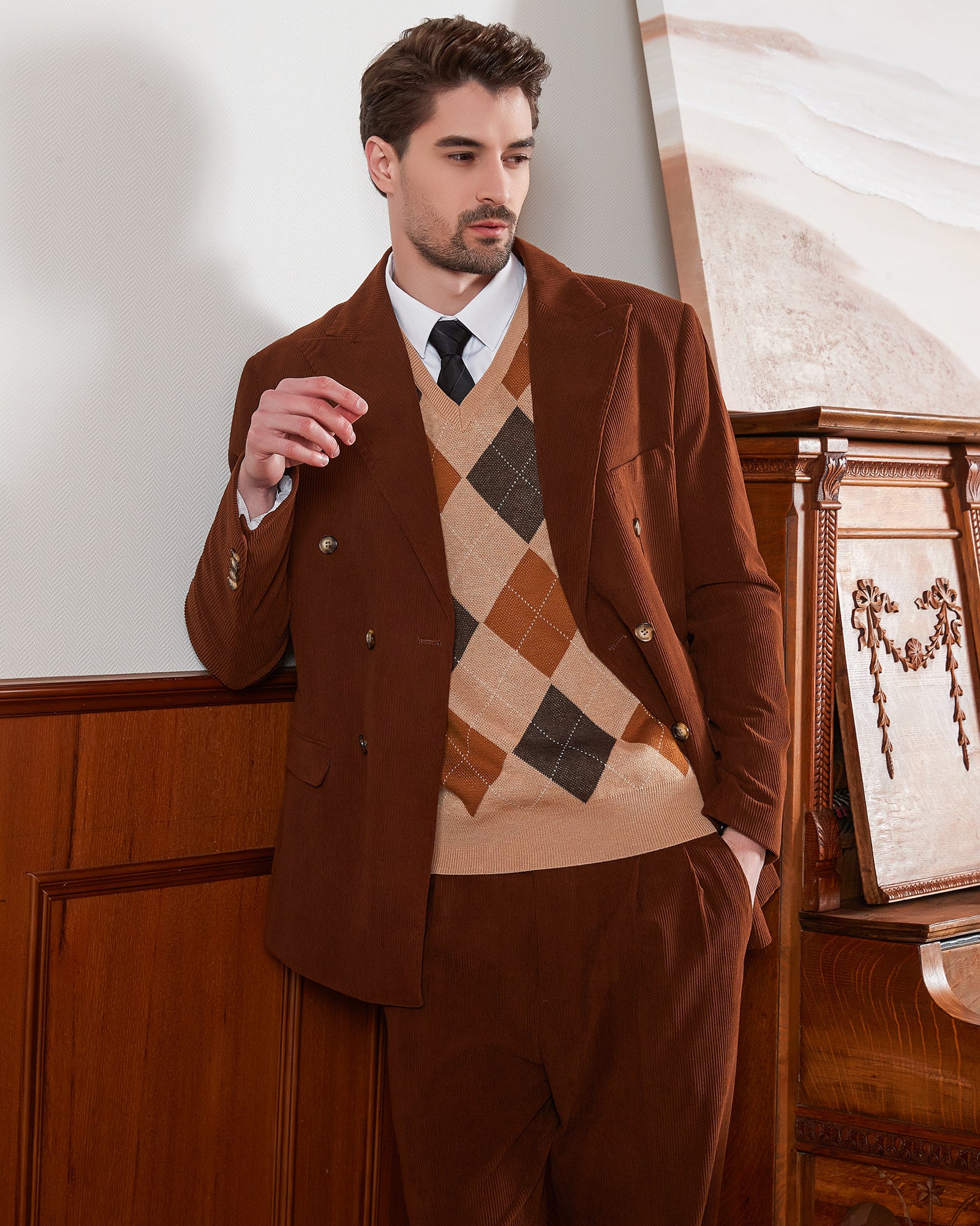 Kallspin Argyle Wool Blend Vest - Premium Men's Clothing