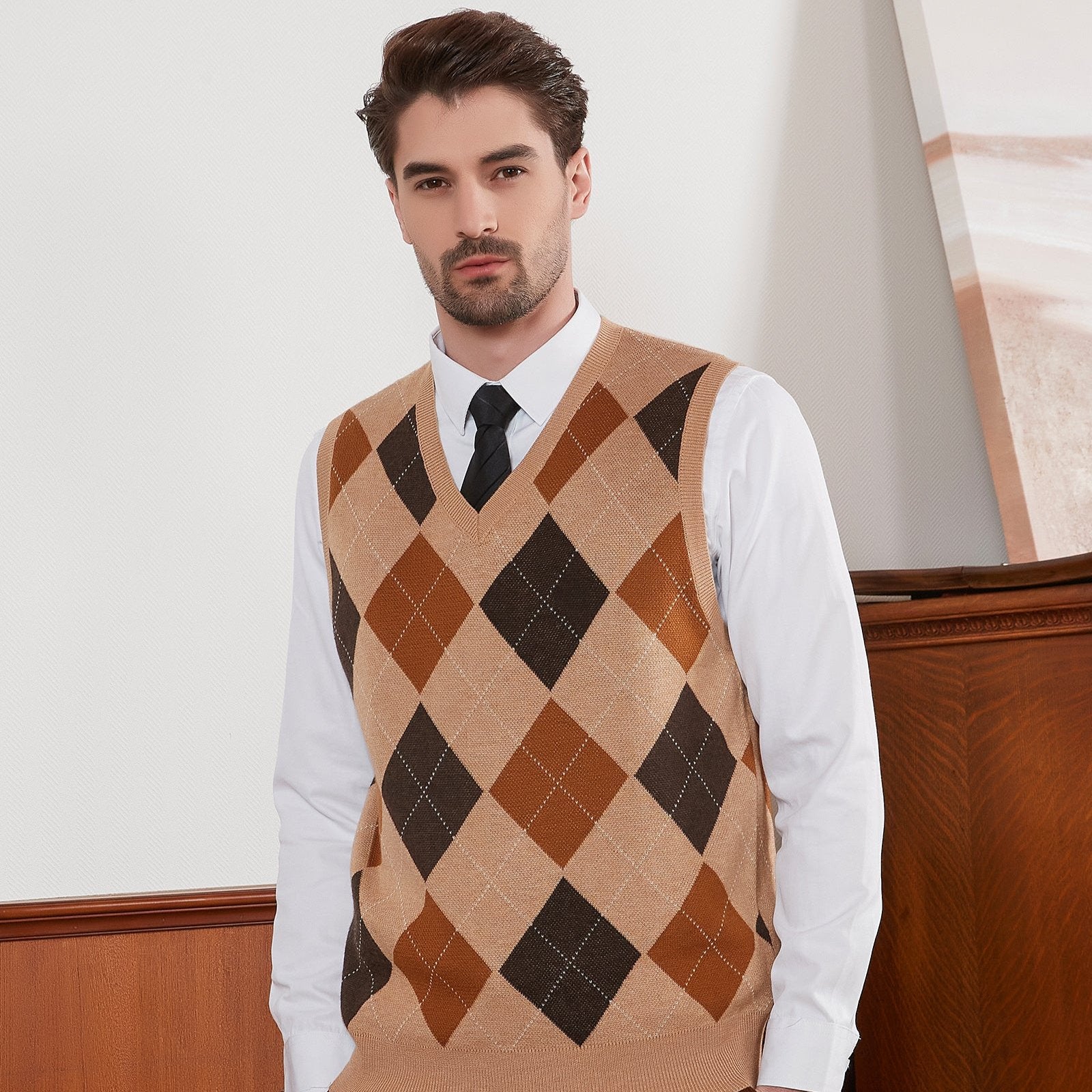 Kallspin Argyle Wool Blend Vest - Premium Men's Clothing