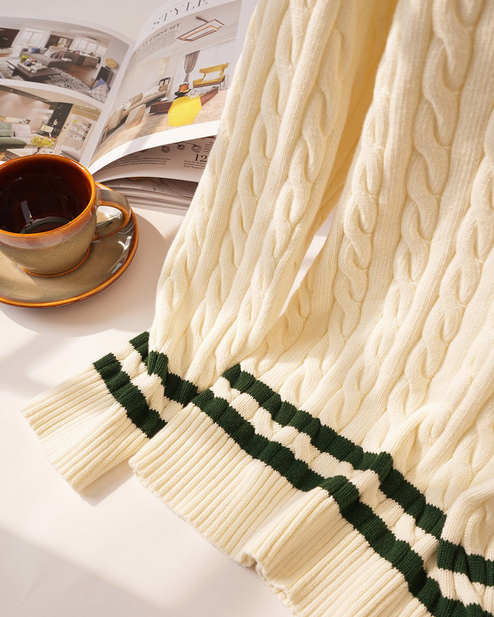 Cotton Retro Cable-Knit Pullover