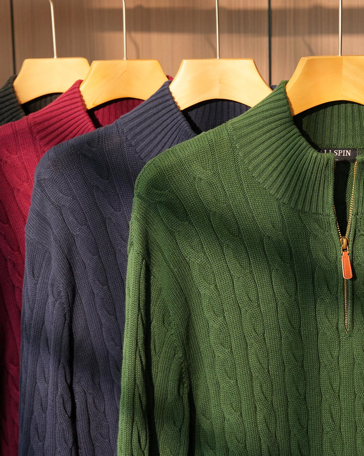 Cotton Quarter-Zip Cable-Knit Pullover