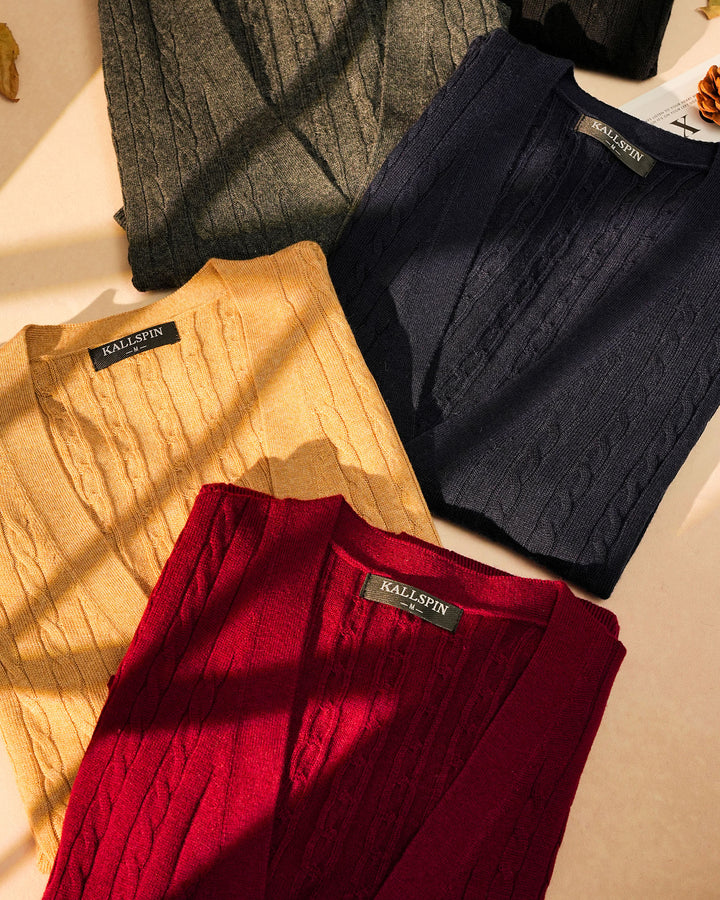 Wool Blend Cable-Knit Cardigan