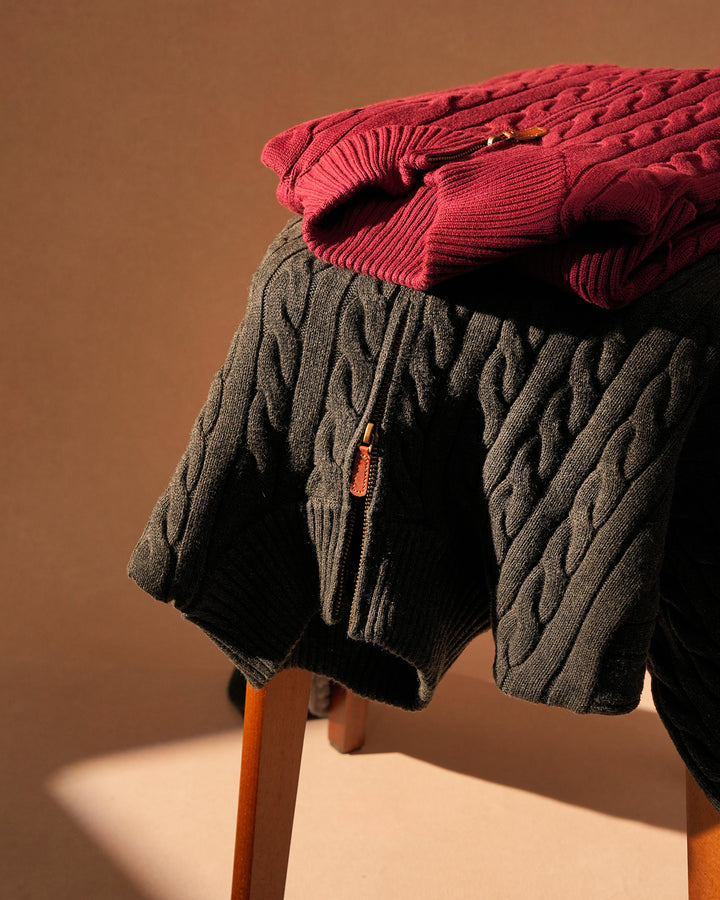 Cotton Quarter-Zip Cable-Knit Pullover