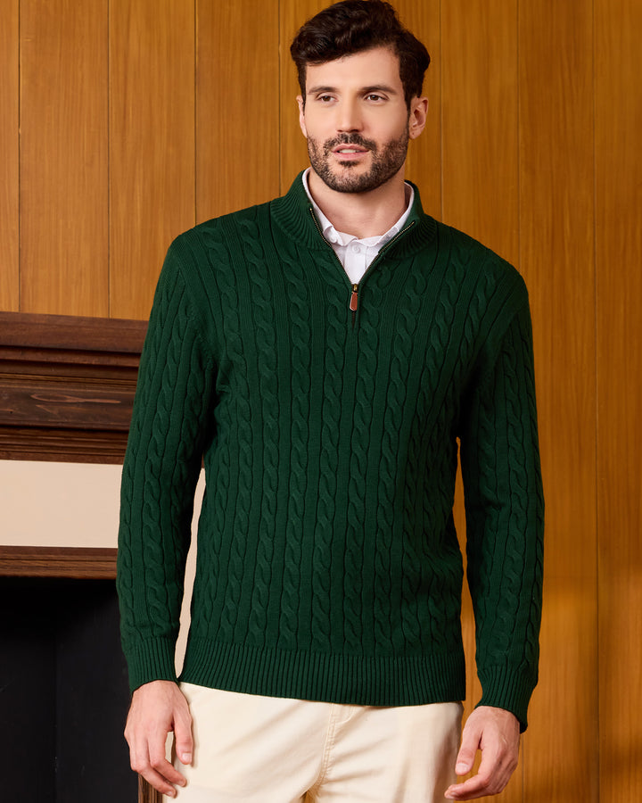 Cotton Quarter-Zip Cable-Knit Pullover