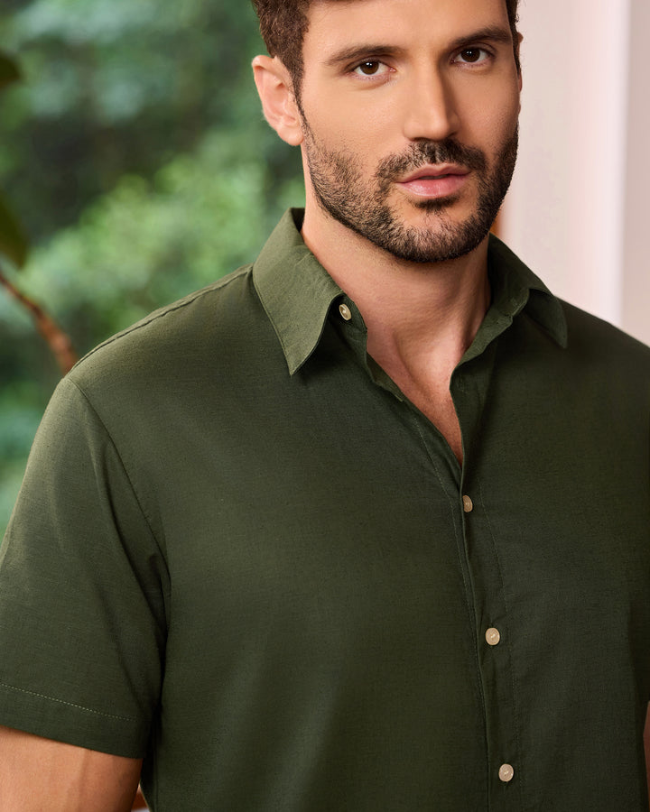 Linen Blend Short Sleeve Shirt