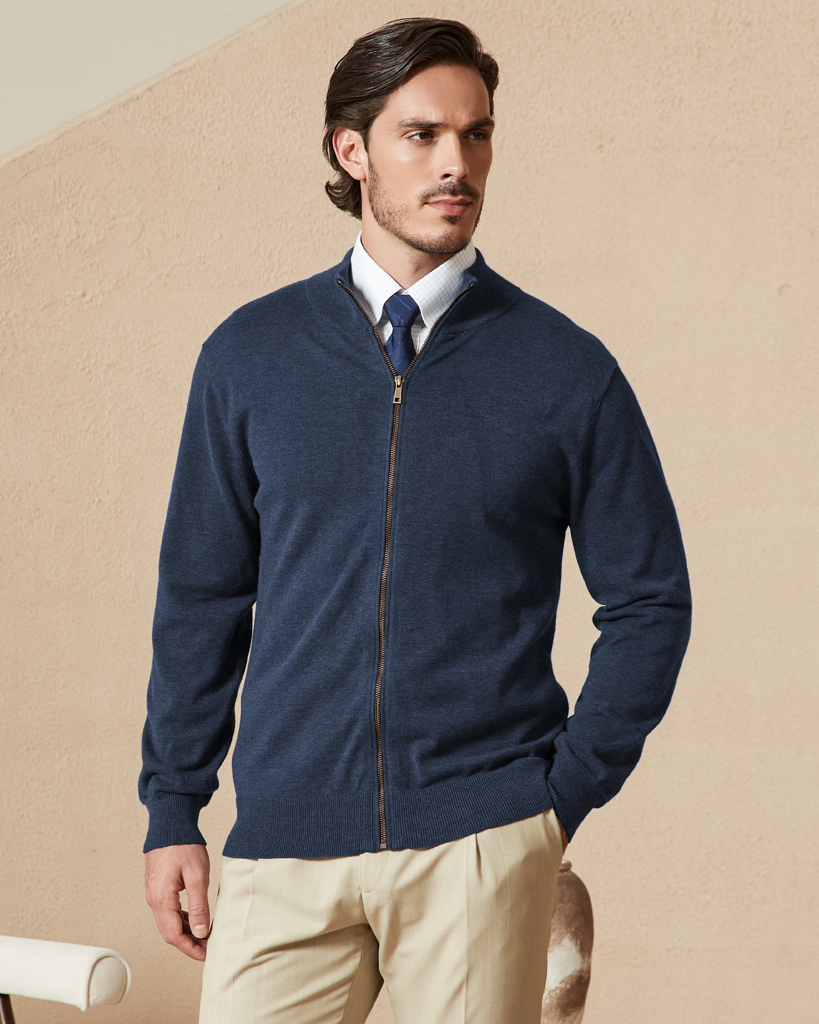 Men's Cardigan Sweater Pure Cotton Cardigan Full-zip Cardigan