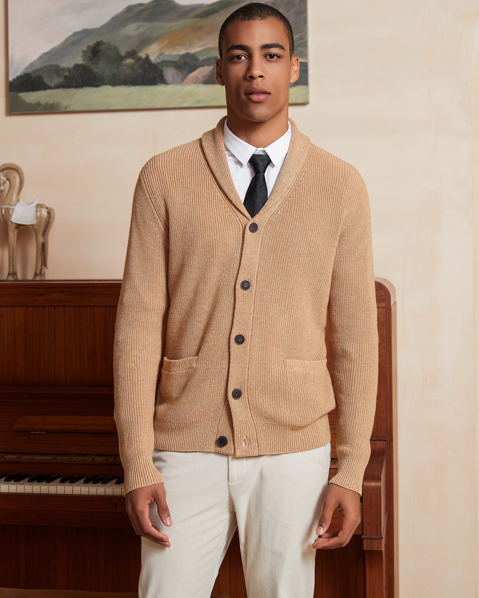 Men's Wool Blend Shawl-Collar Cardigan | KALLSPIN