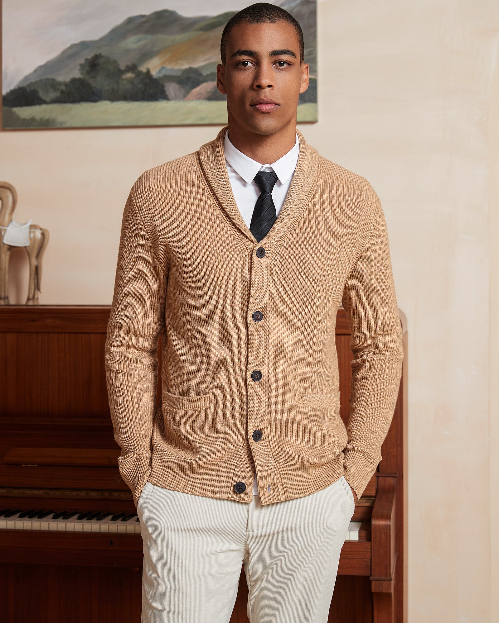 Kallspin Wool Blend Shawl-Collar Cardigan - Premium Men's Clothing