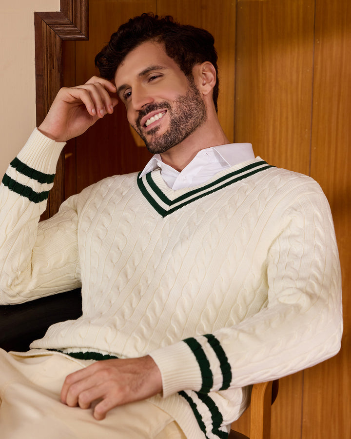 Cotton Retro Cable-Knit Pullover