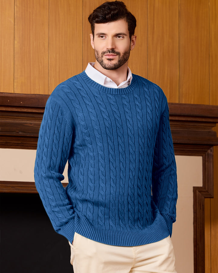 Cotton Crewneck Cable-Knit Pullover