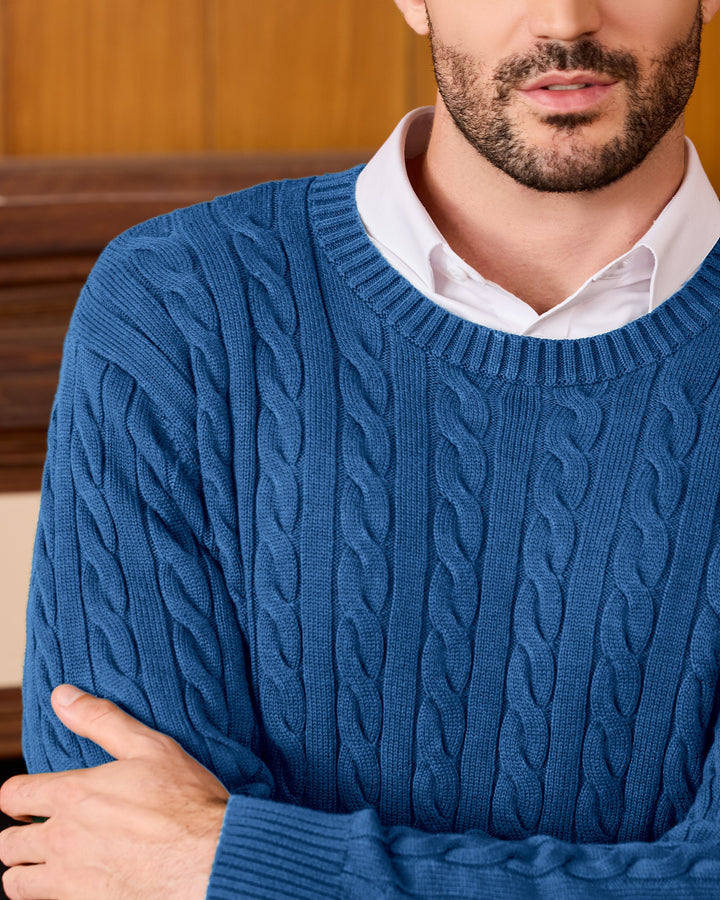 Cotton Crewneck Cable-Knit Pullover