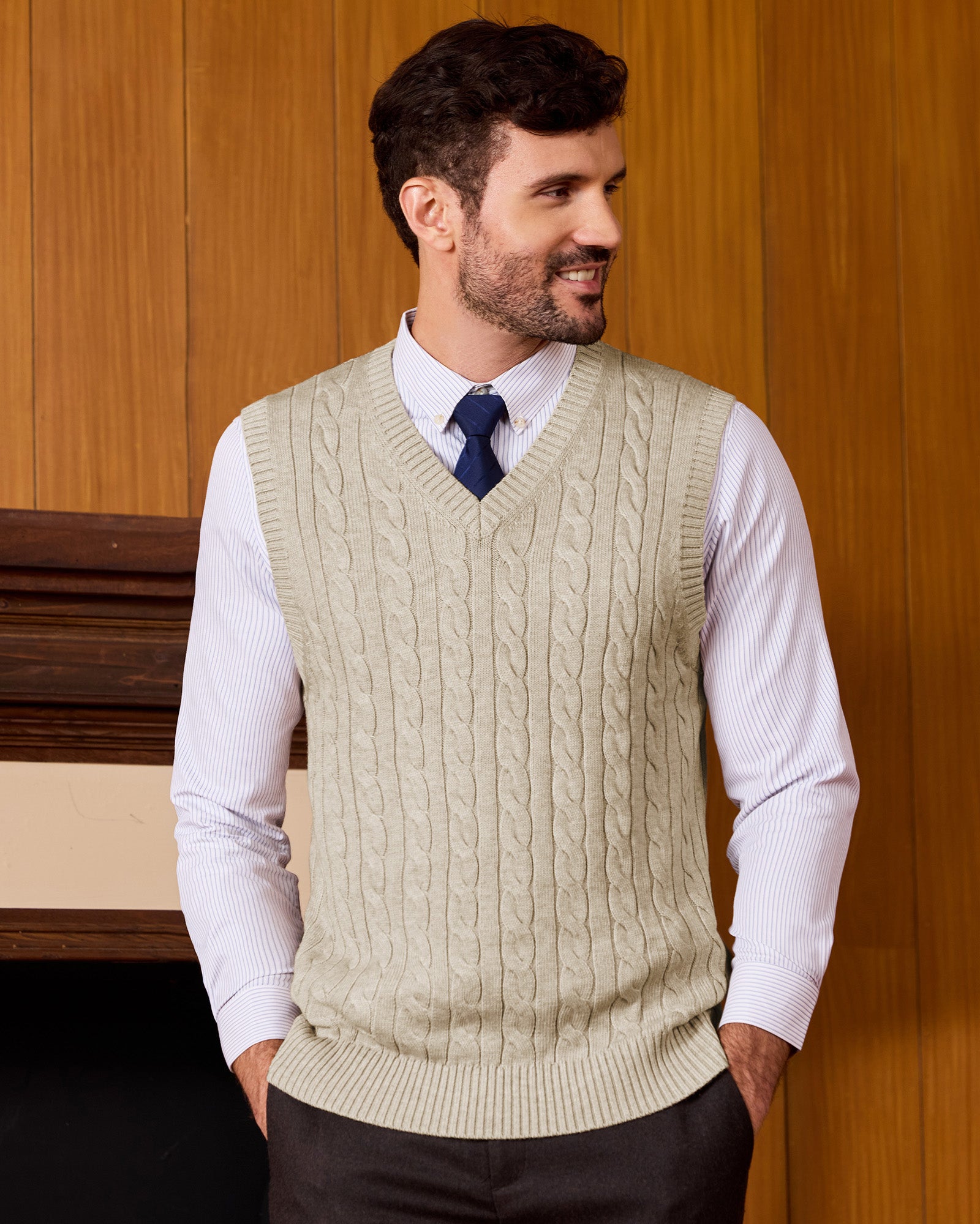 Kallspin Cable-Knit Wool Vest Sweater - Premium Men's Clothing