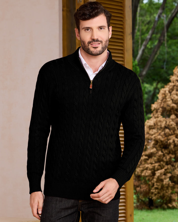 Wool Cable-Knit Quarter-Zip Pullover