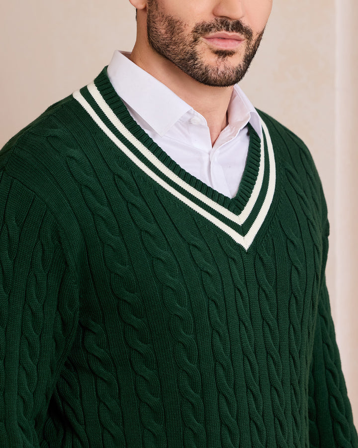 Cotton Retro Cable-Knit Pullover