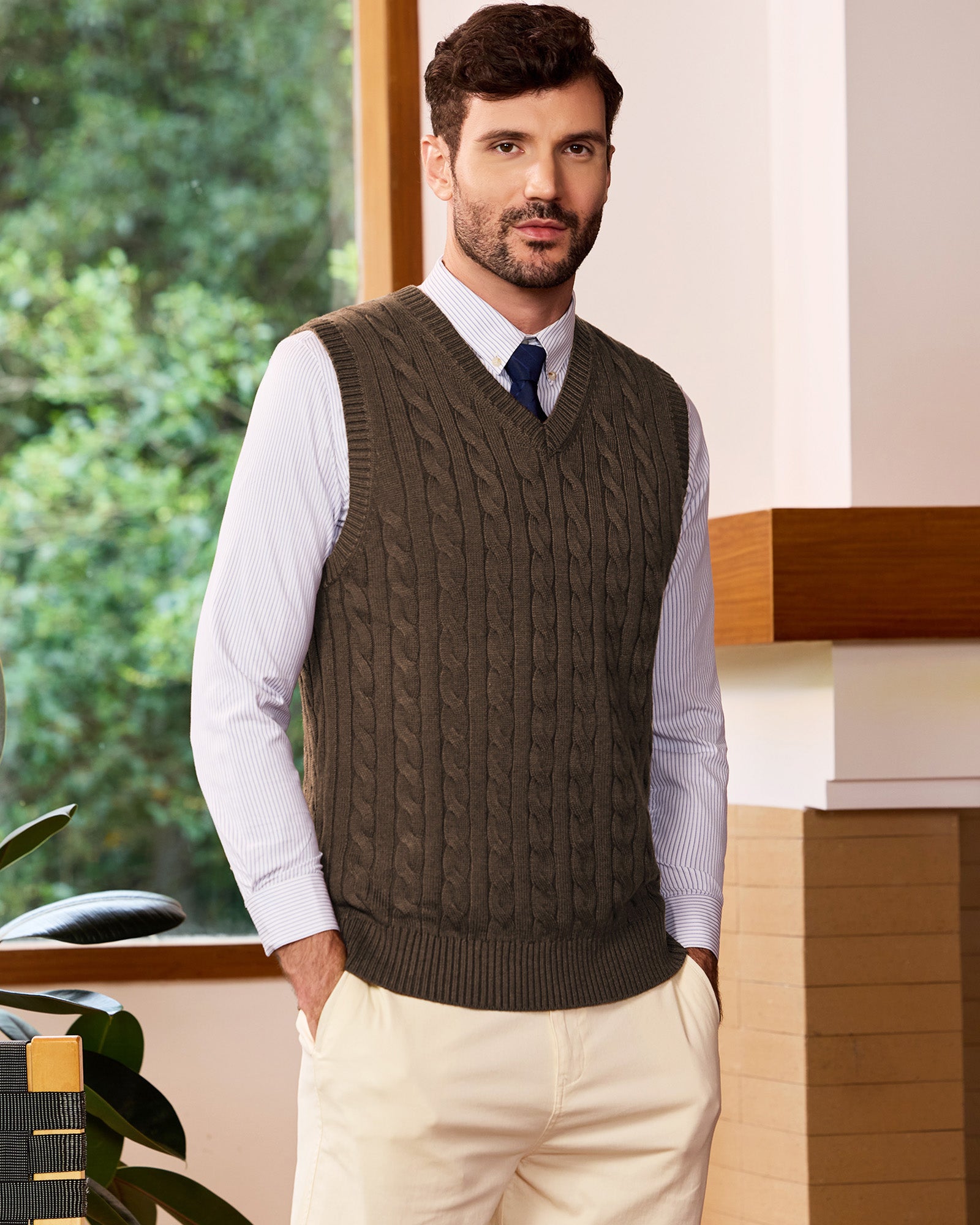 Kallspin Cable-Knit Wool Vest Sweater - Premium Men's Clothing