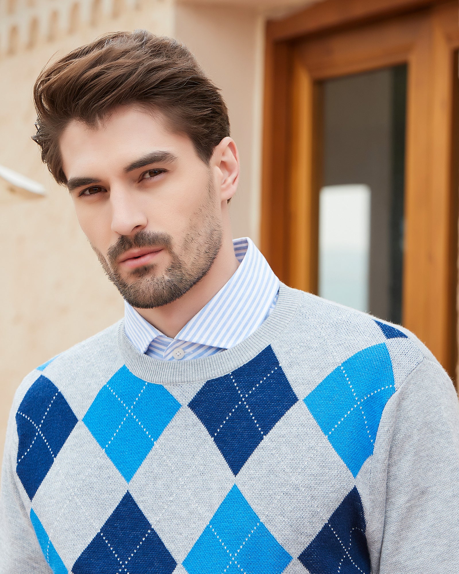Kallspin Argyle Wool Crewneck Pullover - Premium Men's Clothing