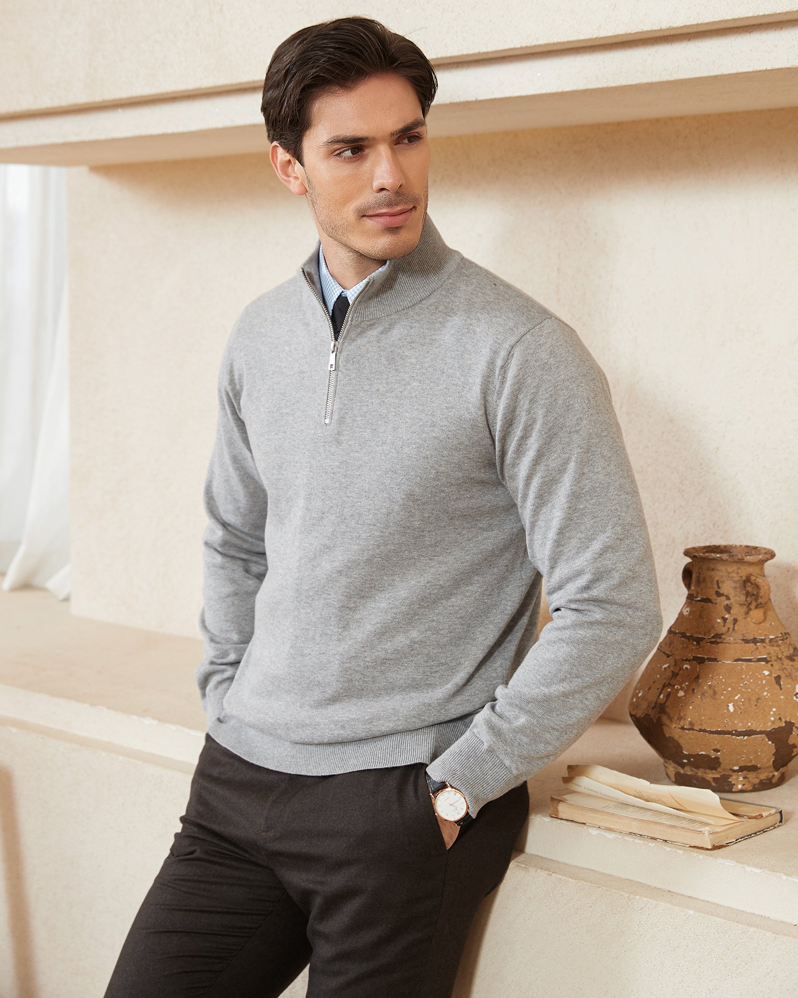 Kallspin Cotton Quarter Zipper Pullover - Premium Men's Clothing