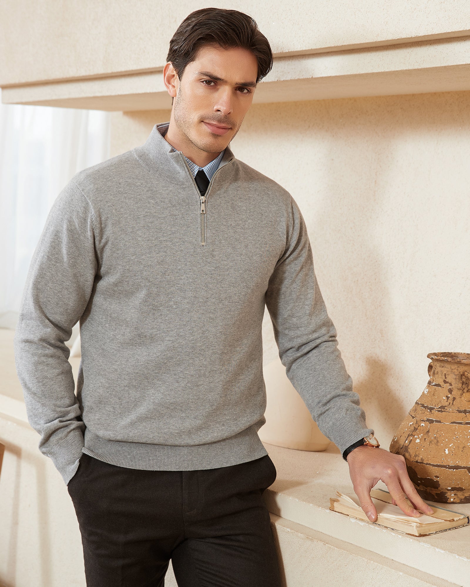 Kallspin Cotton Quarter Zipper Pullover - Premium Men's Clothing