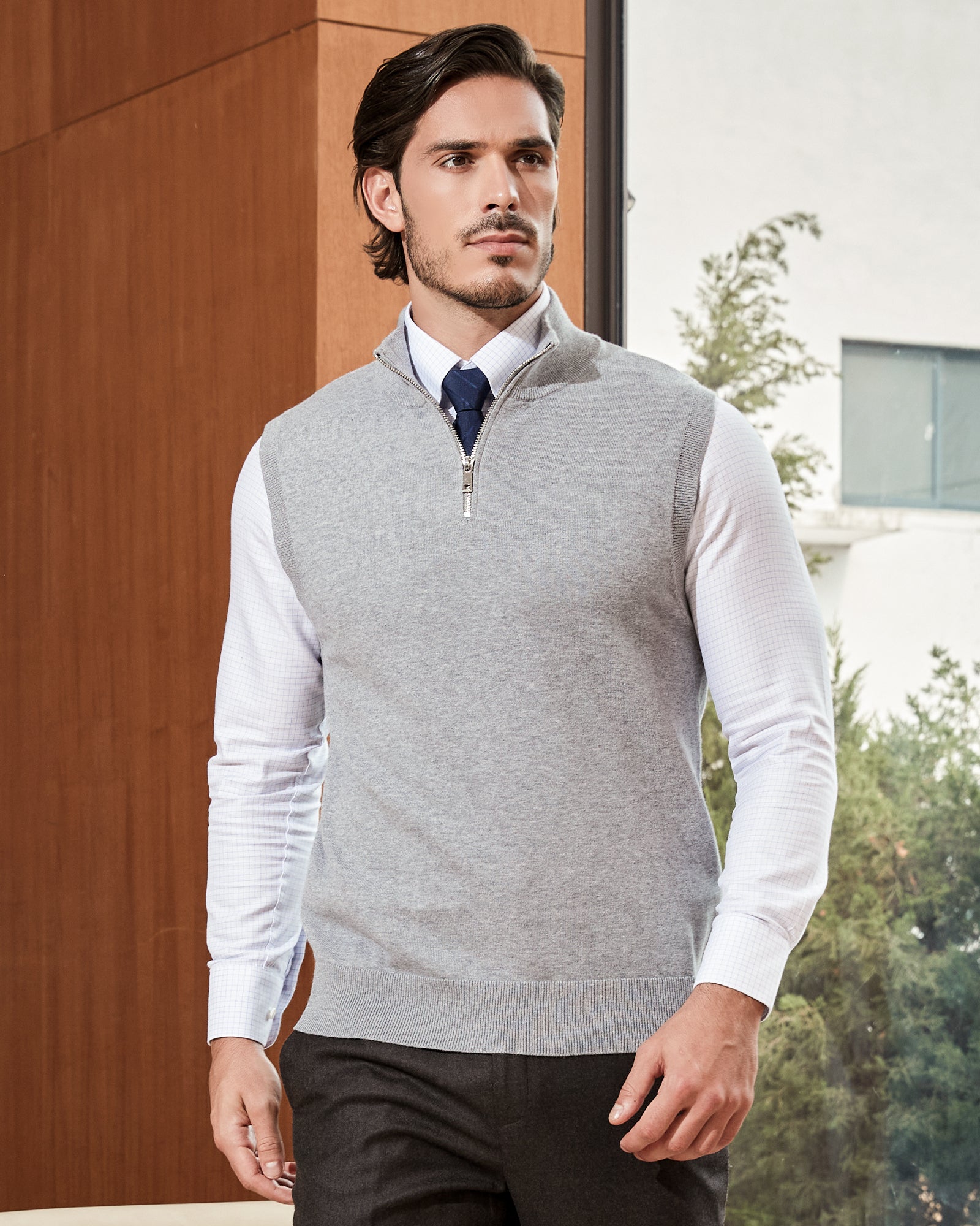 Kallspin Cotton Quarter Zipper Vest - Premium Men's Clothing