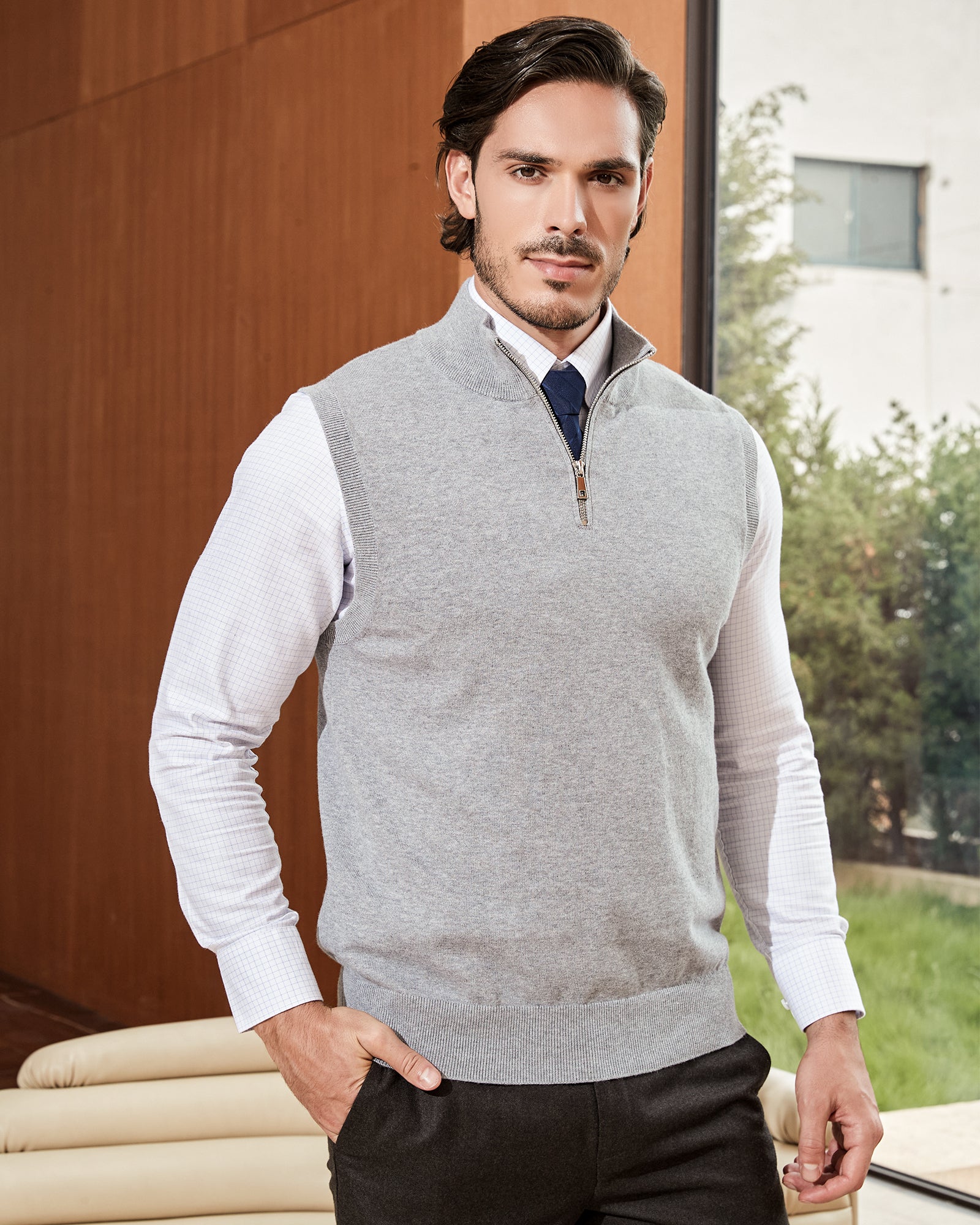 Kallspin Cotton Quarter Zipper Vest - Premium Men's Clothing