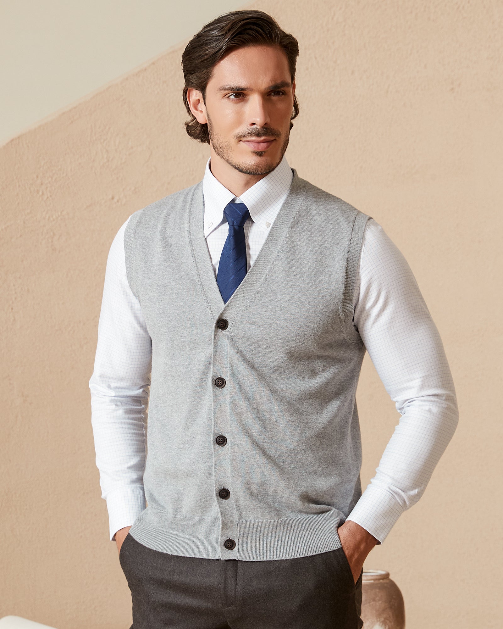 Kallspin Cotton Button Down Vest Cardigan - Premium Men's Clothing