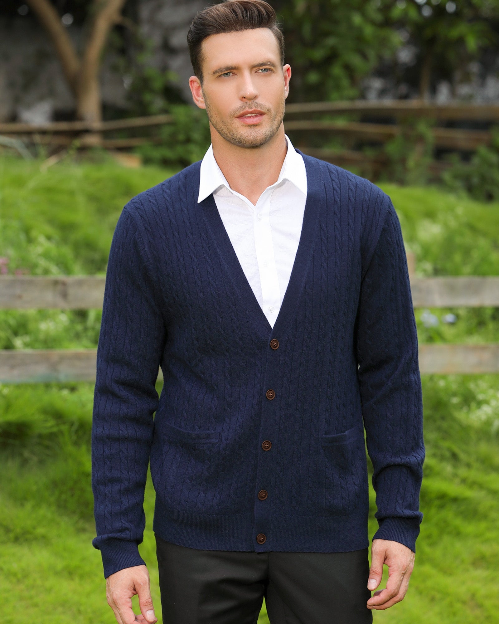 Kallspin Wool Blend Cable-Knit Cardigan - Premium Men's Clothing