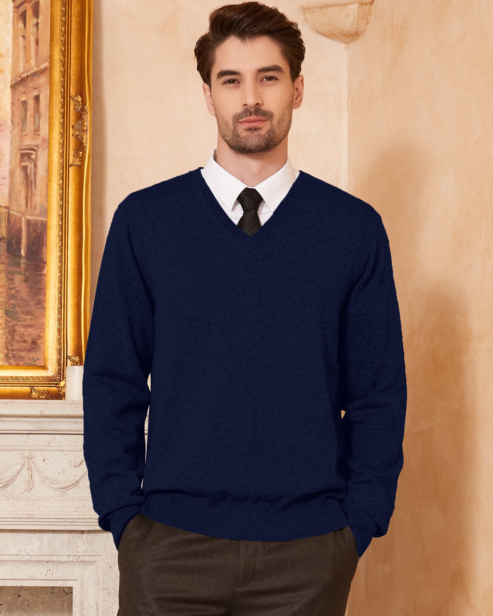 Kallspin Wool Blend V-Neck Pullover Sweater - Premium Men's Clothing
