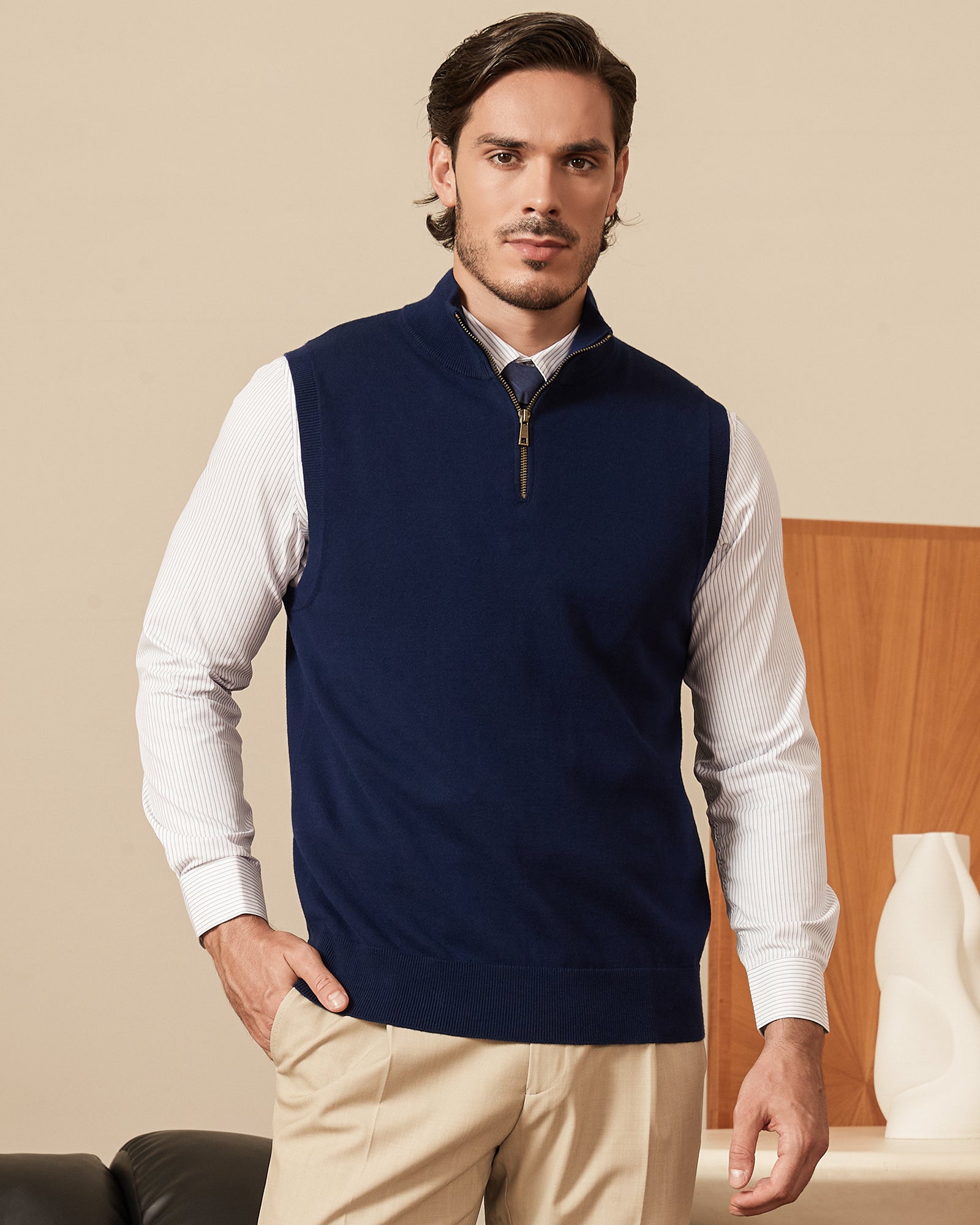 Kallspin Cotton Quarter Zipper Vest - Premium Men's Clothing