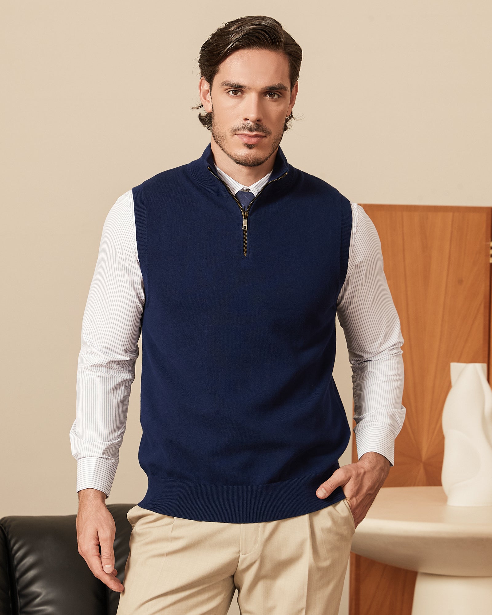 Kallspin Cotton Quarter Zipper Vest - Premium Men's Clothing