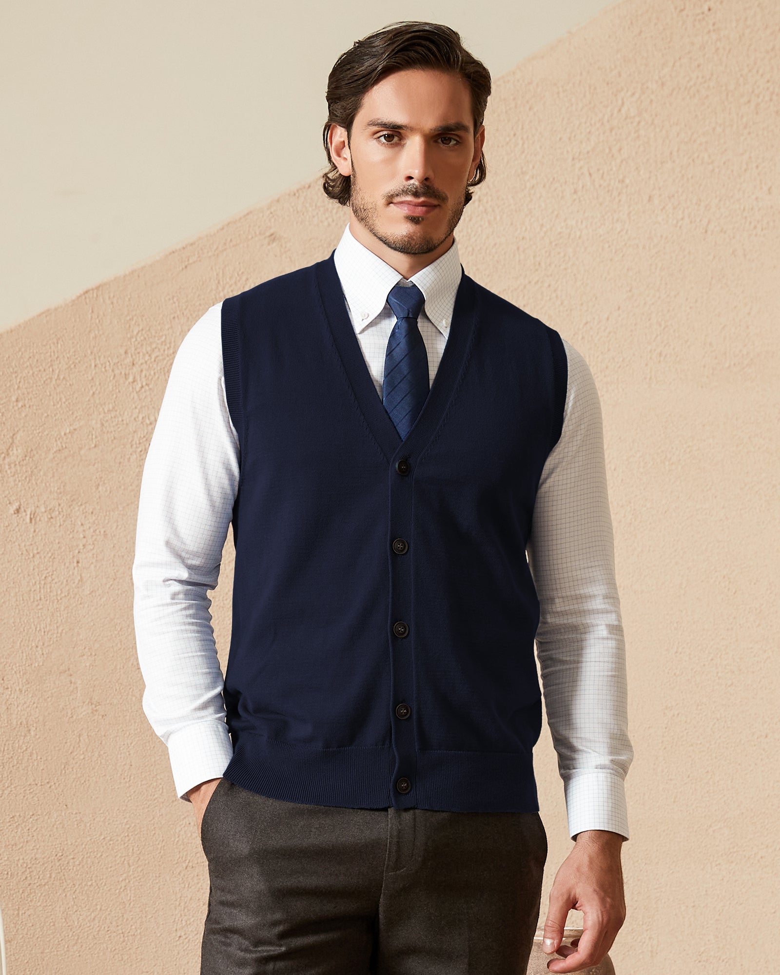 Kallspin Cotton Button Down Vest Cardigan - Premium Men's Clothing