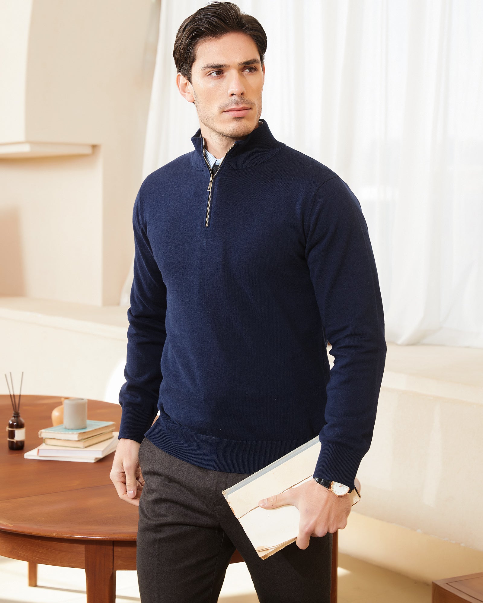 Kallspin Cotton Quarter Zipper Pullover - Premium Men's Clothing