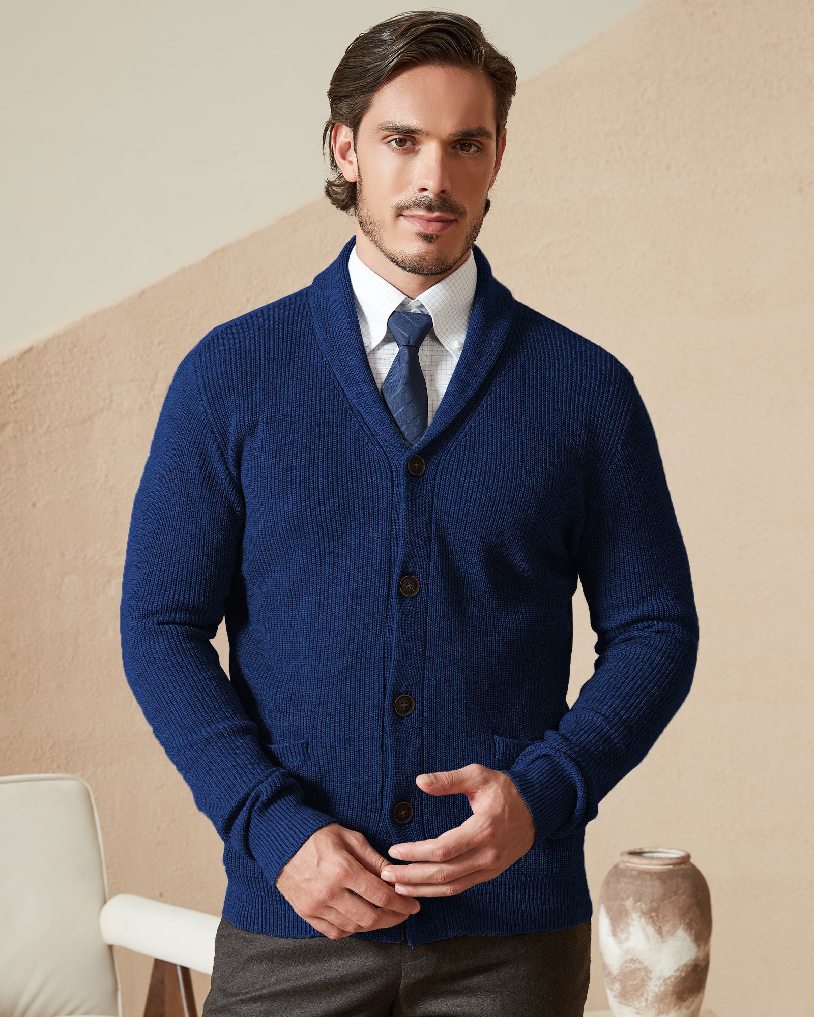 Kallspin Wool Blend Shawl-Collar Cardigan - Premium Men's Clothing