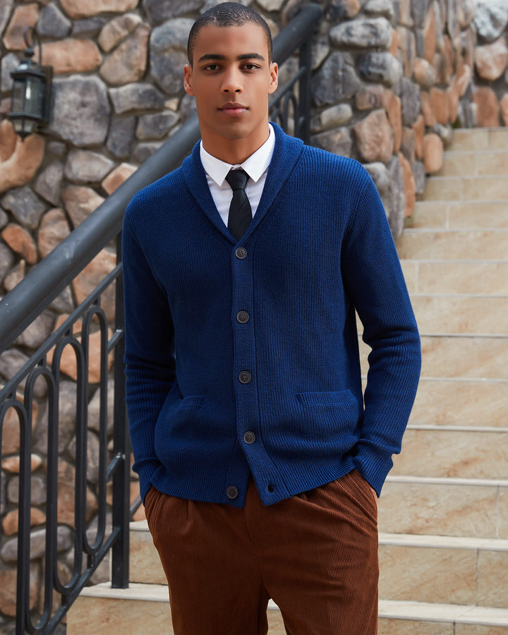 Wool Blend Shawl-Collar Cardigan