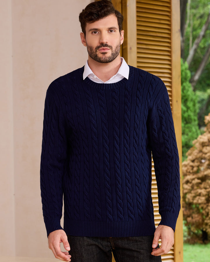 Cotton Crewneck Cable-Knit Pullover