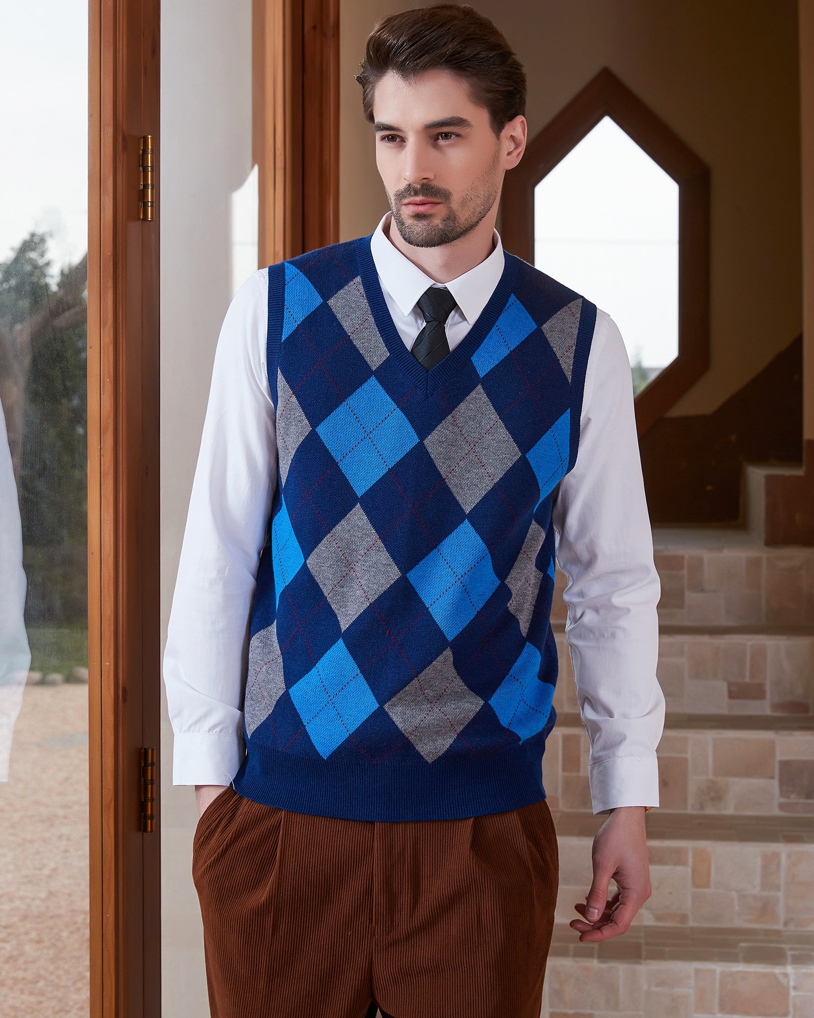 Kallspin Argyle Wool Blend Vest - Premium Men's Clothing