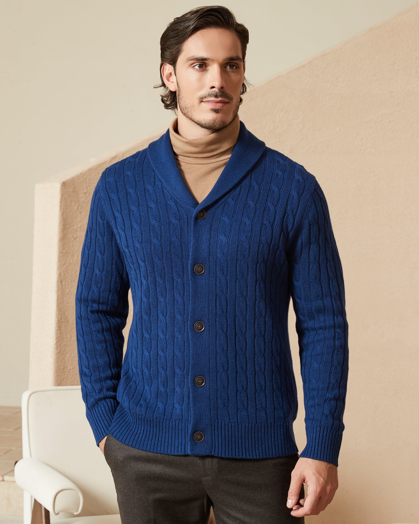 Kallspin Cabel-Knit Shawl-collar Cardigan - Premium Men's Clothing