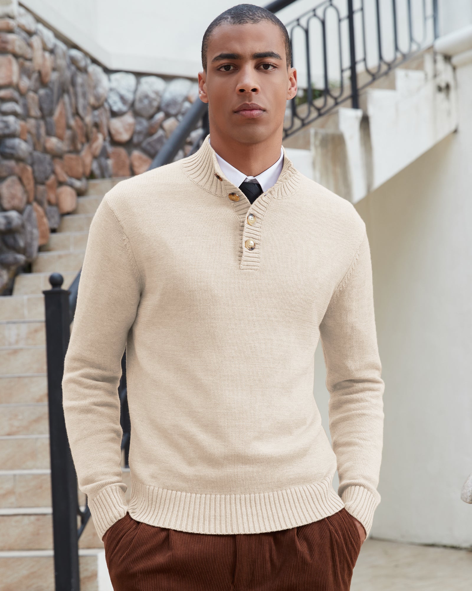 Kallspin Wool Blend Quarter-Button Pullover - Premium Men's Clothing