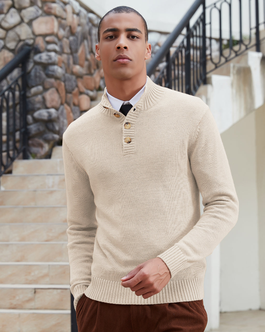 Kallspin Wool Blend Quarter-Button Pullover - Premium Men's Clothing
