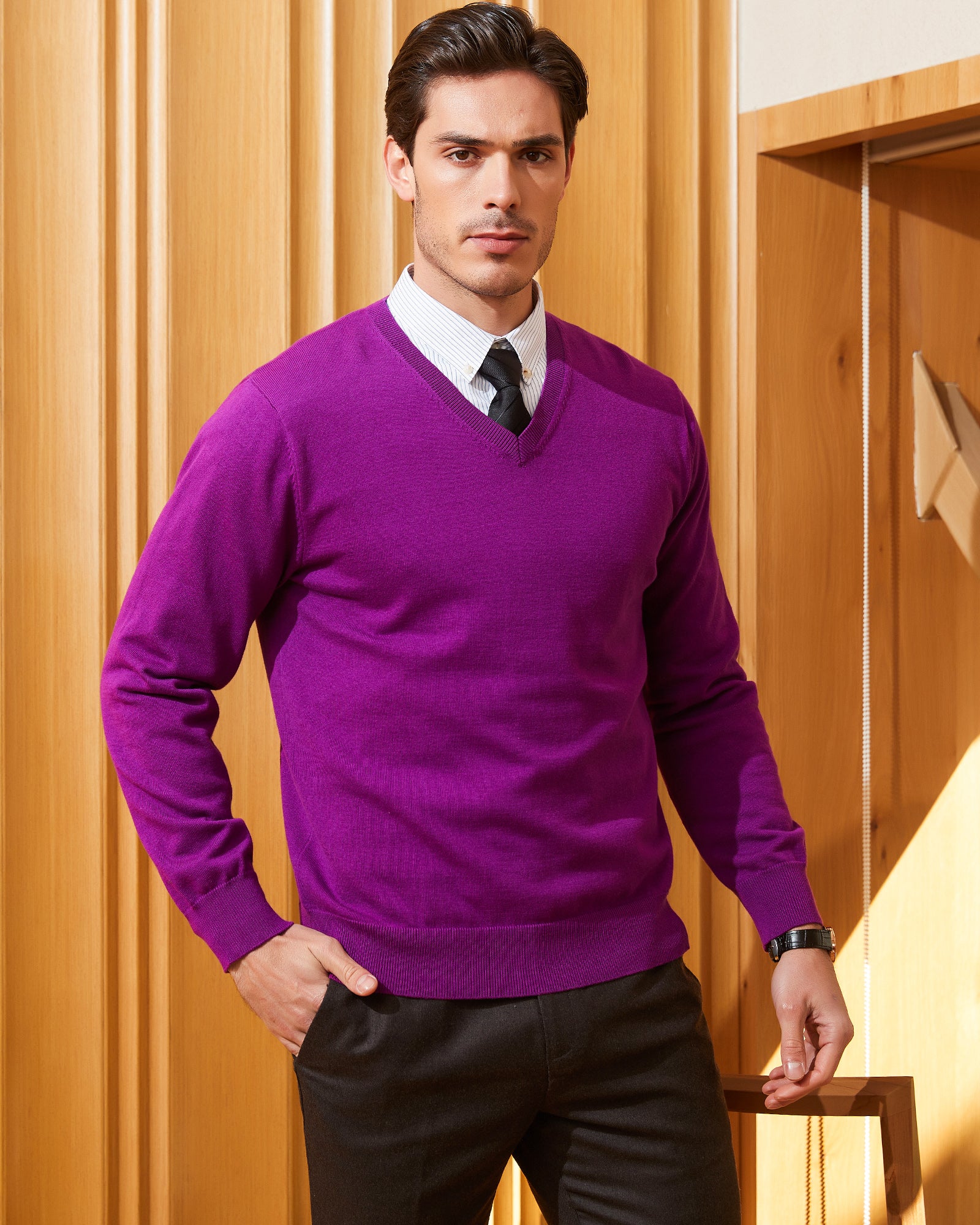 Kallspin Cotton V-neck Pullover - Premium Men's Clothing